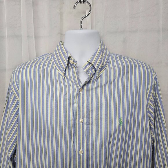 Ralph Lauren Blue Yellow Striped Button-Down Shirt Collegiate Preppy 16.5 - Picture 2 of 12